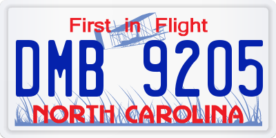 NC license plate DMB9205