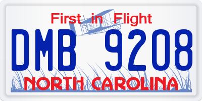 NC license plate DMB9208