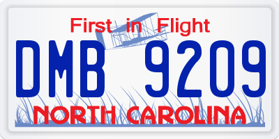 NC license plate DMB9209