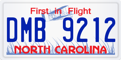 NC license plate DMB9212