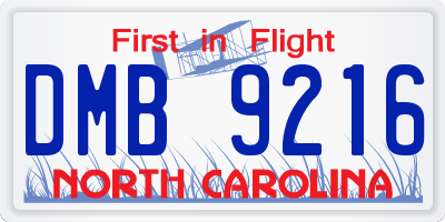 NC license plate DMB9216