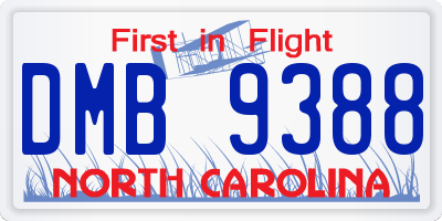 NC license plate DMB9388