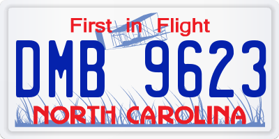 NC license plate DMB9623