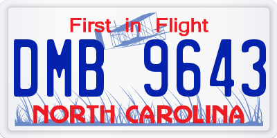 NC license plate DMB9643