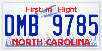 NC license plate DMB9785