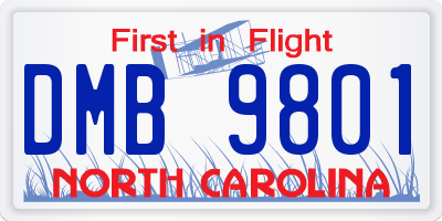 NC license plate DMB9801