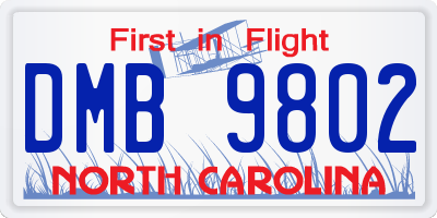 NC license plate DMB9802