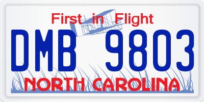 NC license plate DMB9803