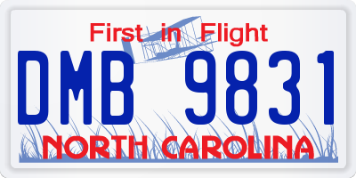 NC license plate DMB9831