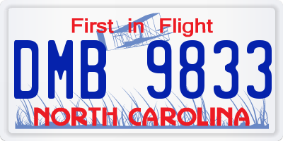 NC license plate DMB9833