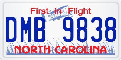 NC license plate DMB9838