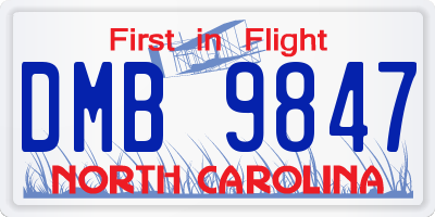 NC license plate DMB9847