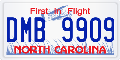 NC license plate DMB9909