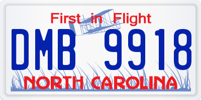 NC license plate DMB9918