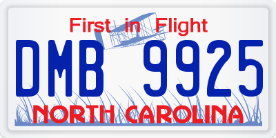 NC license plate DMB9925