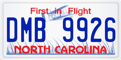 NC license plate DMB9926