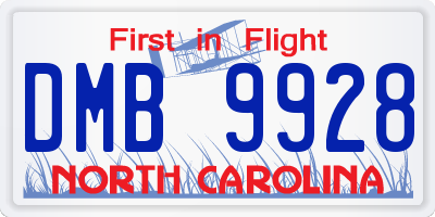 NC license plate DMB9928
