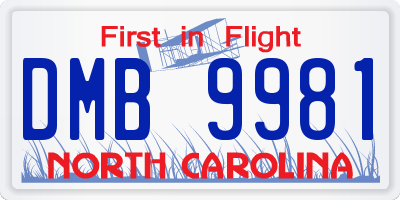 NC license plate DMB9981