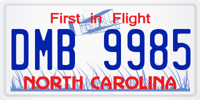 NC license plate DMB9985