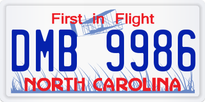 NC license plate DMB9986