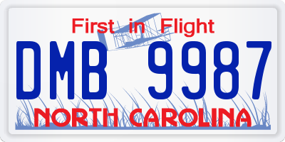NC license plate DMB9987