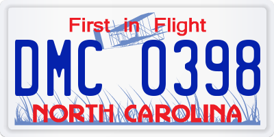 NC license plate DMC0398