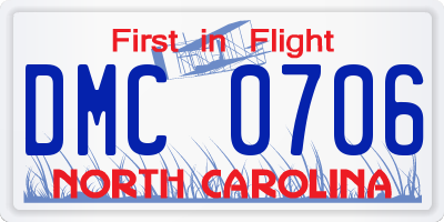 NC license plate DMC0706