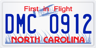 NC license plate DMC0912