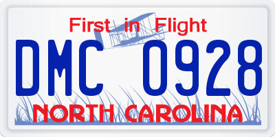 NC license plate DMC0928