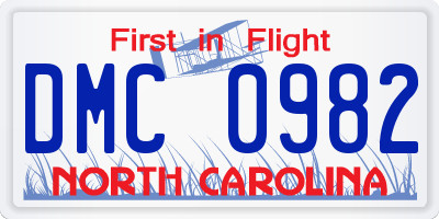 NC license plate DMC0982