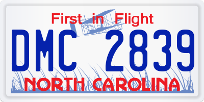 NC license plate DMC2839