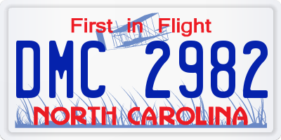 NC license plate DMC2982