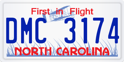 NC license plate DMC3174