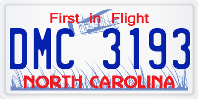 NC license plate DMC3193