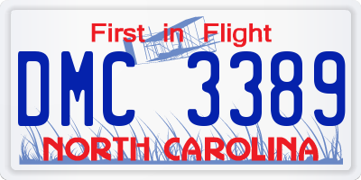 NC license plate DMC3389