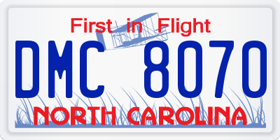 NC license plate DMC8070