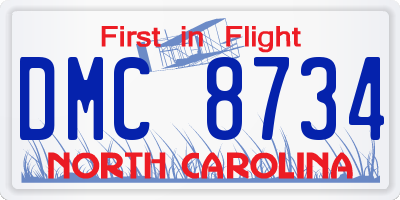 NC license plate DMC8734