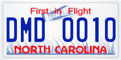 NC license plate DMD0010