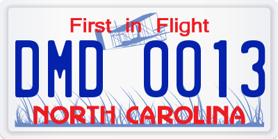 NC license plate DMD0013