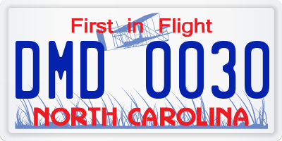 NC license plate DMD0030