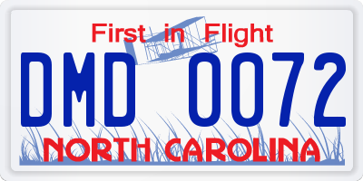 NC license plate DMD0072