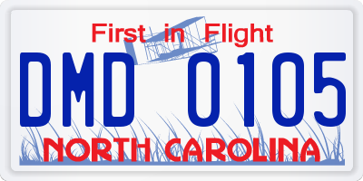 NC license plate DMD0105