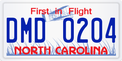NC license plate DMD0204