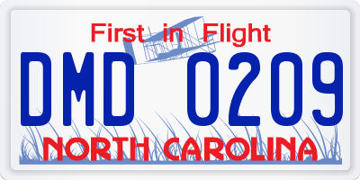 NC license plate DMD0209