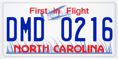 NC license plate DMD0216