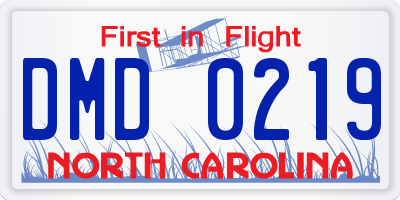 NC license plate DMD0219