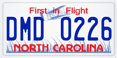 NC license plate DMD0226