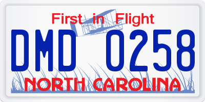 NC license plate DMD0258