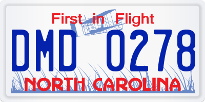 NC license plate DMD0278