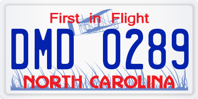 NC license plate DMD0289